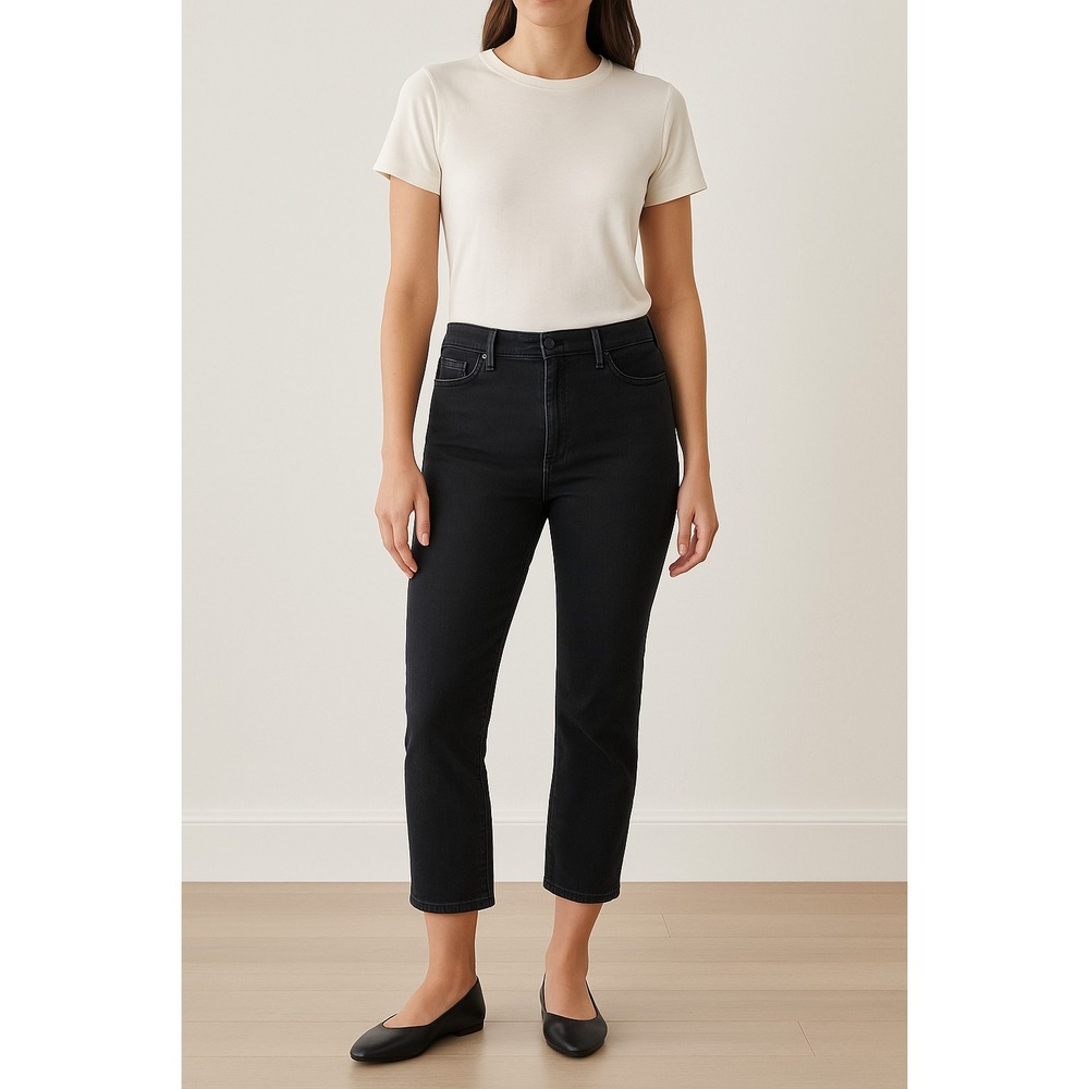 Quince Wide Leg Jeans Womens 32 Black High Rise Cropped Stretch Soft Denim